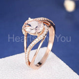 1.7ct Oval Cut Simulated Morganite Split Shank Curved Ring 14k Rose Gold Plated