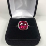 2.3ct Engagement Ring Cushion Cut Pink Ruby Diamond Halo 14k White Gold Finish