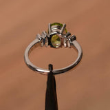 2.3ct Engagement Ring Oval Green Peridot Stylish Art Deco 14k White Gold Finish