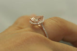 3Ct Pear Cut Peach Morganite Engagement Ring 14K Rose Gold Finish Diamond Halo