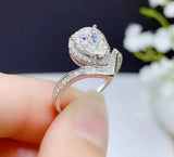2.25ct Pear Cut Diamond Engagement Ring Curved Halo Tiara 14k White Gold Finish
