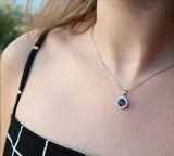 1ct Blue Sapphire Pendant Round Cut Diamond Halo 14k White Gold Finish NO CHAIN