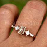 1.3ct Emerald Cut Simulated Peach Morganite Five Stone Ring 14K Rose Gold Plated