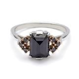 1.5ct Emerald Cut Black Diamond Petite Round Accents Ring 14k Dual Gold Finish