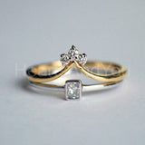 0.5ct Princess Simulated Diamond Curved Minimal Bridal Set 14K Dual Gold Plated
