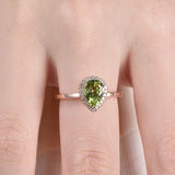 1ct Pear Cut Green Peridot Halo Solitaire Engagement Ring 14k Rose Gold Finish