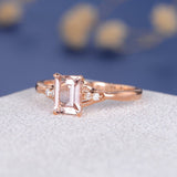 1.2ct Emerald Cut Simulated Peach Morganite Five Stone Ring 14k Rose Gold Plated