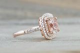 2.5ct Cushion Cut Peach Morganite Double Halo Engagement Ring 14k Rose Gold Over