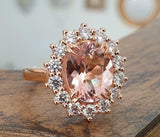 3ct Engagement Ring Oval Cut Peach Morganite Flower Solitaire 14k Rose Gold Over