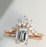 2.2ct Emerald Simulated Diamond Bridal Set Solitaire Crown 14k Rose Gold Plated