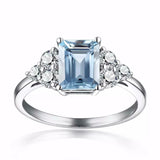 2.4ct Engagement Ring Emerald Cut Aquamarine Diamond Petite 14k White Gold Over
