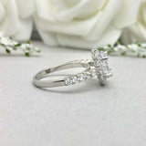 2.3ct Engagement Ring Oval Cut Diamond Accent Halo Design 14k White Gold Finish