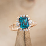 2.3ct Emerald Cut Simulated London Blue Topaz Halo Ring 14k Rose Gold Plated