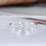 1ct Round Cut Diamond Engagement Ring Minimalist Petite 14k White Gold Finish
