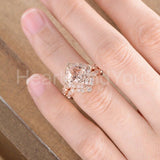 2ct Cushion Cut Simulated Morganite Floral Halo Bridal Set 14k Rose Gold Plated