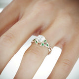 2Ct Round Diamond Emerald Trinity Celtic Engagement Ring 14K White Gold Finish