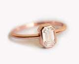 1ct Emerald Cut Diamond Engagement Ring Bezel Set Solitaire 14k Rose Gold Finish