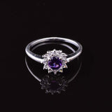 0.5ct Engagement Ring Round Cut Amethyst Halo Minimalist 14k White Gold Finish