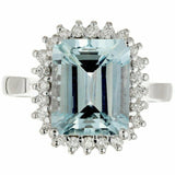 4ct Emerald Cut Blue Aquamarine Engagement Ring Diamond Halo 14k White Gold Over