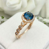 2.55ct Engagement Ring Round Cut London Blue Topaz Halo 14k Yellow Gold Finish