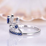 1.6ct Pear Cut Blue Sapphire Crown Design Engagement Ring 14k White Gold Finish