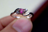 0.56ct Engagement Ring Round Cut Pink Ruby Swirl Trilogy 14k White Gold Finish