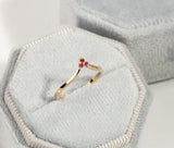0.3ct Round Cut Simulated Pink Ruby Dainty Trilogy Ring 14K Yellow Gold Plated