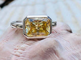 2.5ct Engagement Ring Radiant Cut Yellow Sapphire Solitaire 14k WhiteGold Finish