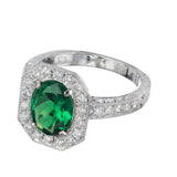 2ct Oval Cut Green Emerald Engagement Ring Halo Milgrain 14k White Gold Finish