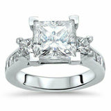 3.5ct Princess Diamond Solitaire with Accent Trilogy Ring 14K White Gold Over