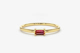 0.5ct Baguette Cut Pink Ruby Solitaire Minimalist Ring 14k Yellow Gold Finish