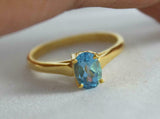 1ct Engagement Ring Oval Cut Blue Topaz Solitaire 14k Yellow Gold Finish