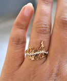 0.5ct Round Cut Moissanite Custom Couple Name Women Ring 14K Yellow Gold Plated