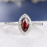 2ct Marquise Cut Red Garnet Engagement Ring 14k White Gold Finish Halo Solitaire