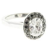 2.2ct Oval Cut Diamond Engagement Ring Black Diamond Halo 14k White Gold Finish