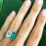 4Ct Green Emerald Diamond Two Stone Cocktail Engagement Ring 14K White Gold Over