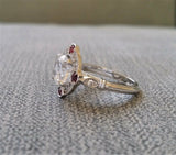 2Ct Round Cut Diamond Ruby Vintage Halo Engagement Ring 14K White Gold Finish