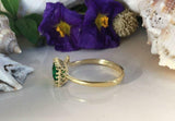 1ct Engagement Ring Princess Cut Green Emerald Crown 14k Yellow Gold Finish