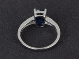 2.4ct Cushion Cut Sapphire Milgrain Solitaire Accent Ring 14k White Gold Finish