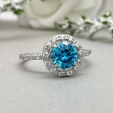 2.4ct Engagement Ring Round Cut Blue Topaz Diamond Halo 14k White Gold Finish