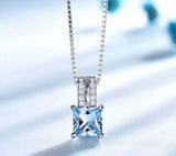 2ct Blue Topaz Pendant Princess Cut Stylish Women 14k White Gold Finish NO CHAIN