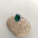 2.4ct Engagement Ring Green Emerald Cut Halo Solitaire 14k White Gold Finish