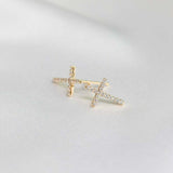 1ct Round Cut Diamond Cross Design Stud Earrings Women 14k Yellow Gold Finish