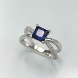 2ct Princess Blue Sapphire Diamond Split Band Engagement Ring 14k WhiteGold Over