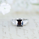 0.5ct Princess Cut Black Diamond Solitaire Engagement Ring 14k White Gold Finish
