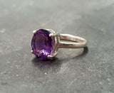 2ct Engagement Ring Oval Purple Amethyst 4 Prong Solitaire 18k White Gold Finish
