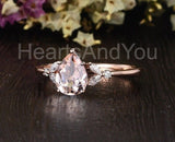 1ct Pear Cut Simulated Morganite Minimalist Engagement Ring 14k Rose Gold Plated