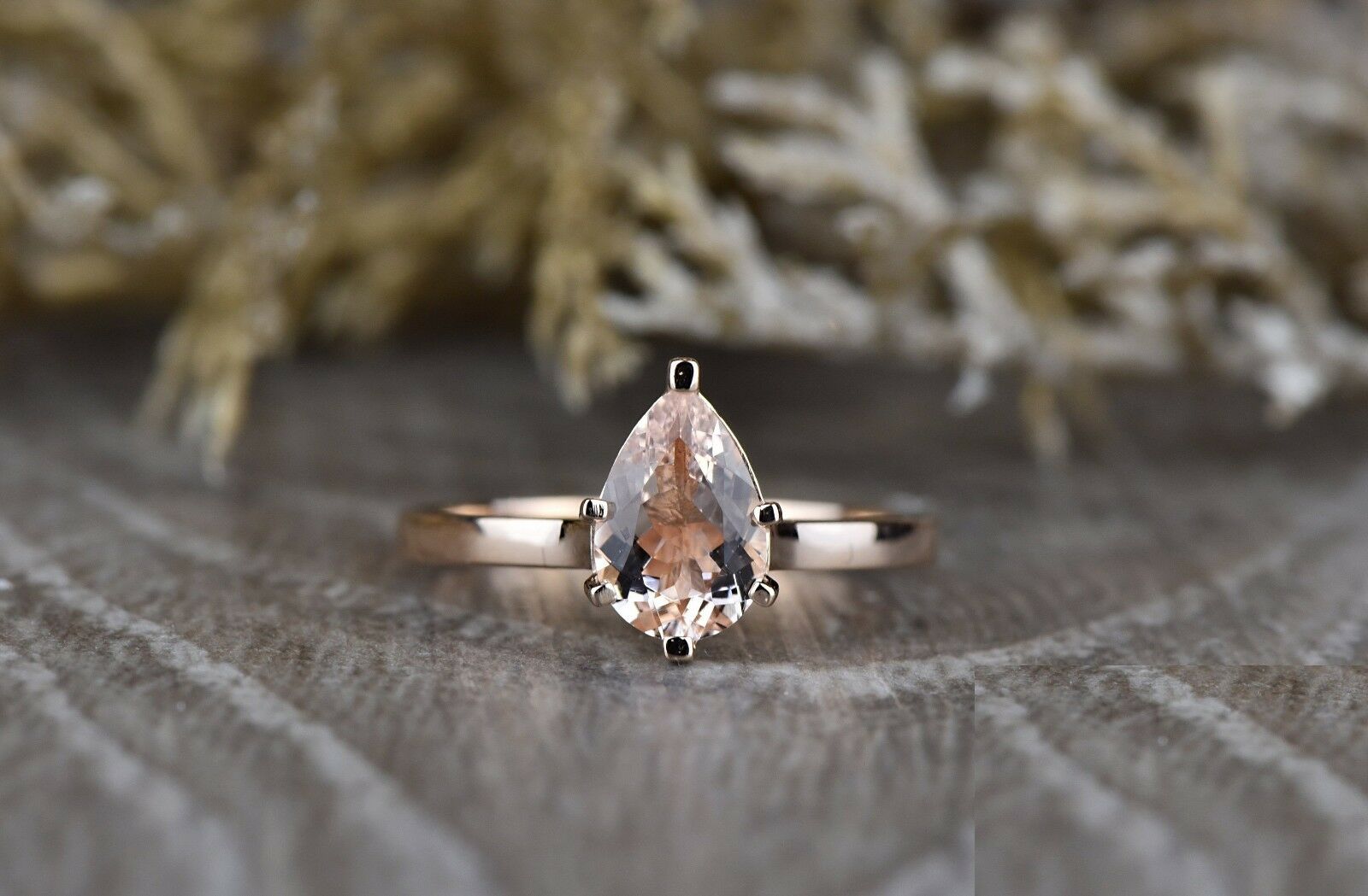 Large Morganite Pear Engagement Ring Rose Gold Halo Diamond Cluster Ring |  La More Design