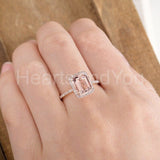 1.5ct Emerald Cut Simulated Morganite Halo Engagement Ring 14k Rose Gold Plated
