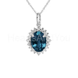 2ct Oval Simulated London Blue Topaz Halo Pendant Chain 14k Yellow Gold Plated